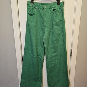 H&M Womens High Rise Wide Leg Green Jeans